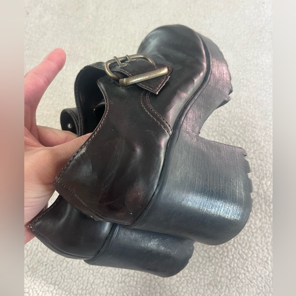VINTAGE 90S Y2K LEI BROWN CHUNKY LEATHER PLATFORM SHOES 6.5 WOMENS - Picture 3 of 10